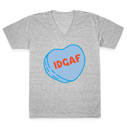IDGAF Conversation Heart Parody White Print V-Neck Tee Shirt