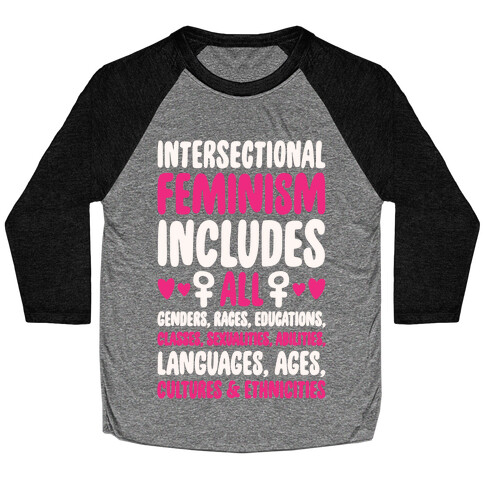 Intersectional Feminism White Print Baseball Tee