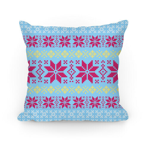 Sweater Pattern Print Light Blue Pillow