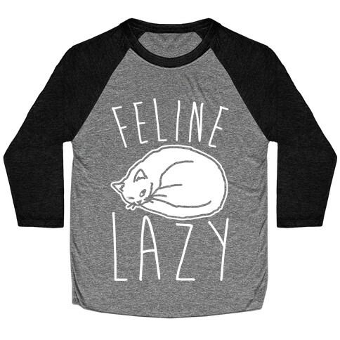 Feline Lazy White Print Baseball Tee