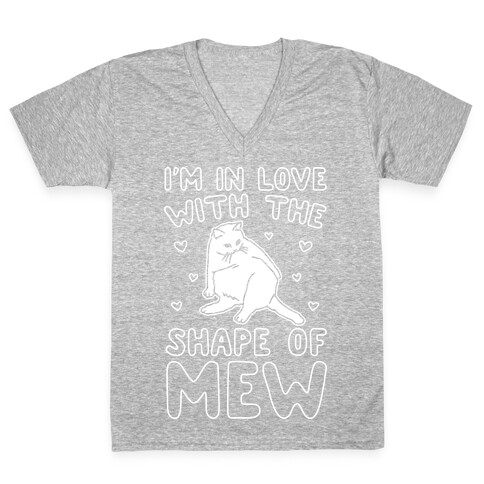 I'm In Love With The Shape of Mew Parody White Print V-Neck Tee Shirt