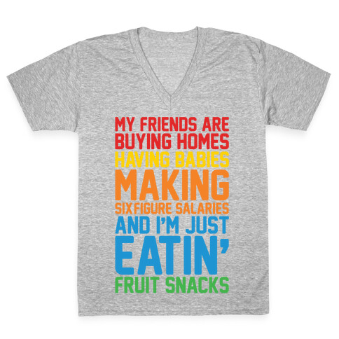 I'm Just Eatin' Fruit Snacks White Print V-Neck Tee Shirt