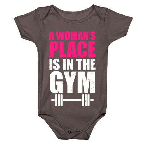 A Woman's Place Is In The Gym (White Ink) Baby One-Piece