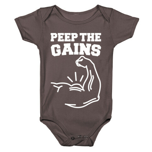 Peep The Gains White Print Baby One-Piece