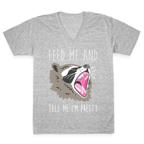 Feed Me And Tell Me I'm Pretty Raccoon V-Neck Tee Shirt