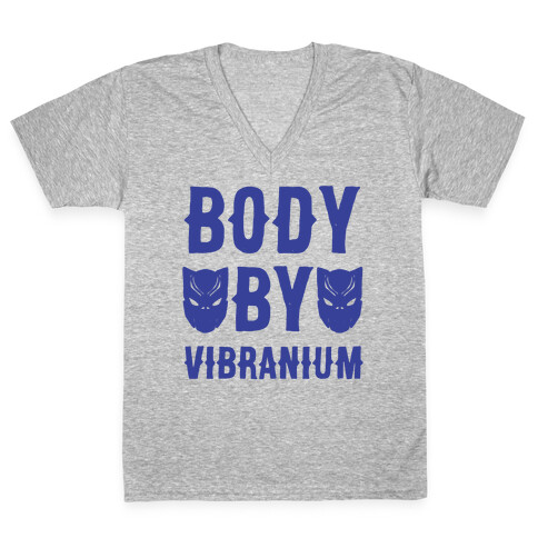 Body By Vibranium Parody White Print V-Neck Tee Shirt