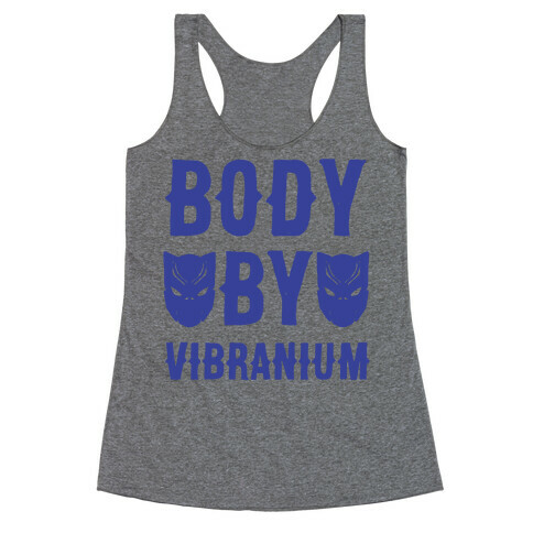 Body By Vibranium Parody White Print Racerback Tank Top