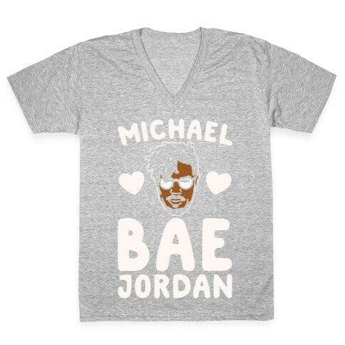 Michael Bae Jordan Parody White Print V-Neck Tee Shirt