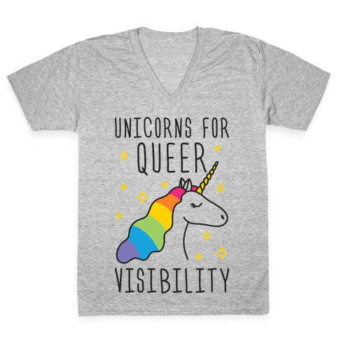 Unicorns For Queer Visibility V-Neck Tee Shirt