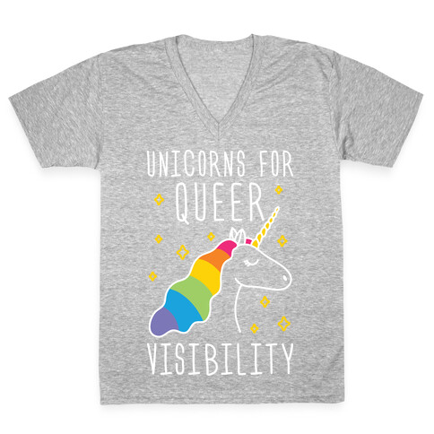 Unicorns For Queer Visibility V-Neck Tee Shirt