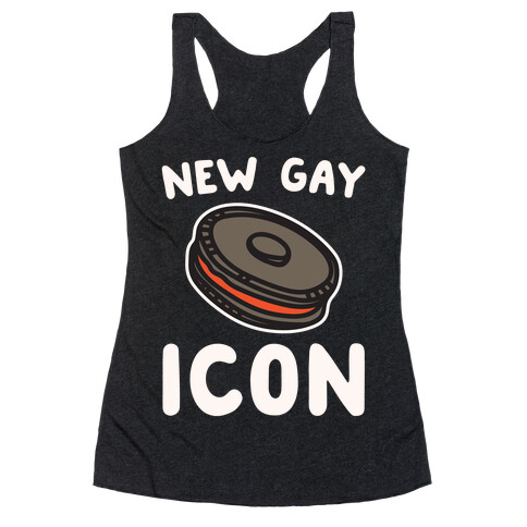 New Gay Icon Parody White Print Racerback Tank Top