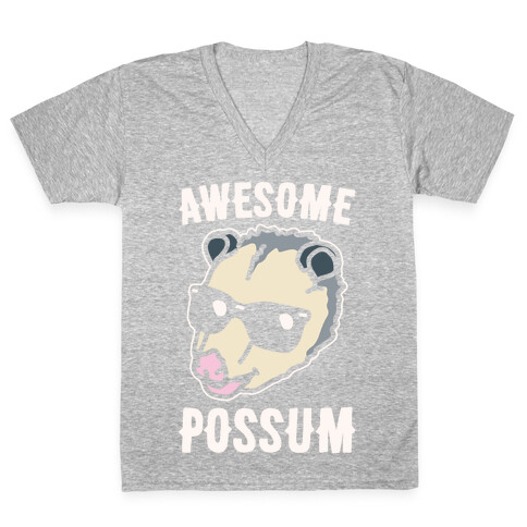Awesome Possum White Print V-Neck Tee Shirt