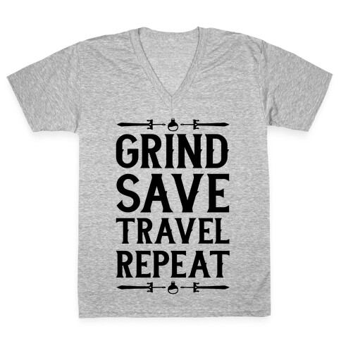 Grind, Save, Travel, Repeat V-Neck Tee Shirt