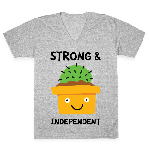 Strong And Independent Cactus V-Neck Tee Shirt