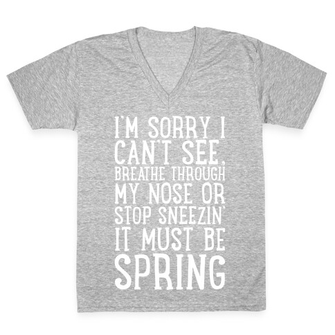 It Must Be Spring White print V-Neck Tee Shirt