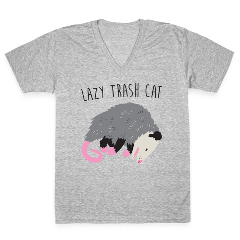 Lazy Trash Cat V-Neck Tee Shirt