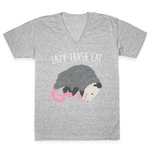 Lazy Trash Cat V-Neck Tee Shirt