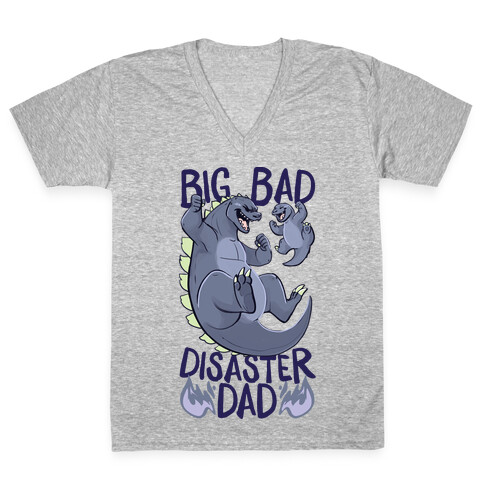 Big Bad Disaster Dad Godzilla V-Neck Tee Shirt