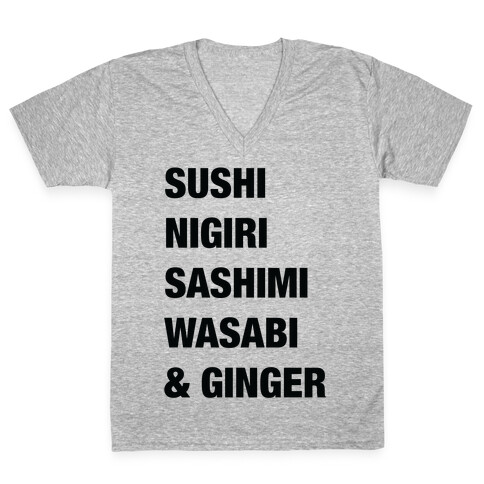 Sushi Nigiri Sashimi Wasabi & Ginger V-Neck Tee Shirt