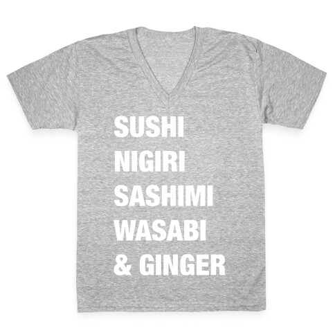 Sushi Nigiri Sashimi Wasabi & Ginger V-Neck Tee Shirt