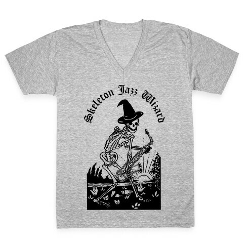 Skeleton Jazz Wizard V-Neck Tee Shirt