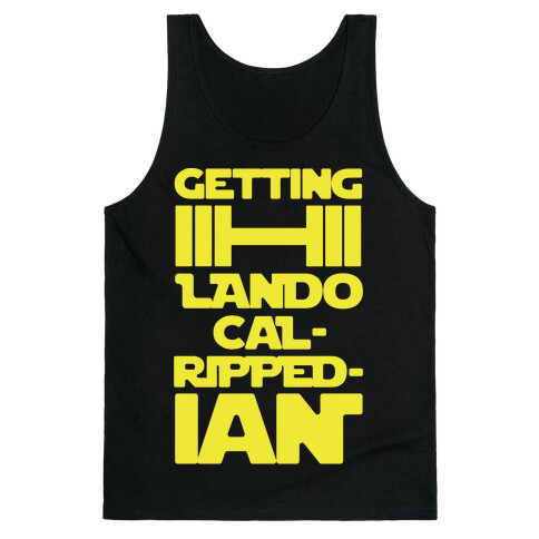 Getting Lando Cal-Ripped-ian Parody White Print Tank Top