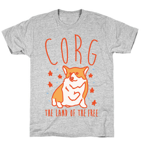 Corg The Land of The Free Corgi Parody White Print T-Shirt