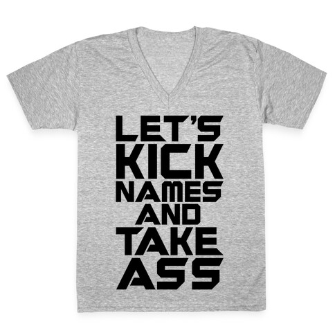 Let's Kick Names and Take Ass Parody V-Neck Tee Shirt