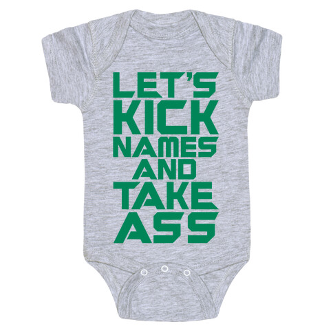 Let's Kick Names and Take Ass Parody White Print Baby One-Piece