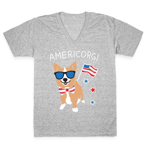 AmeriCorgi Patriotic Corgi V-Neck Tee Shirt