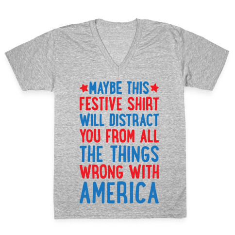 Festive American Distraction  V-Neck Tee Shirt