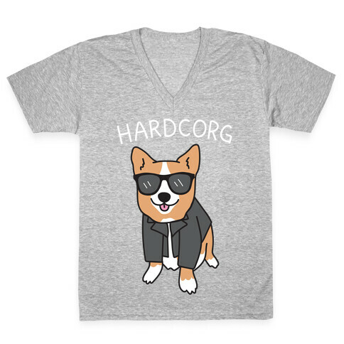 Hardcorg Hardcore Corgi V-Neck Tee Shirt