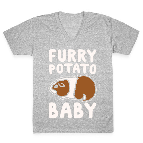 Furry Potato Baby Guinea Pig Parody White Print V-Neck Tee Shirt