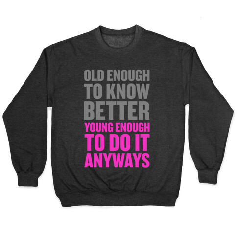 Old Enough to Know Better, Young Enough to do it Anyways. Pullover