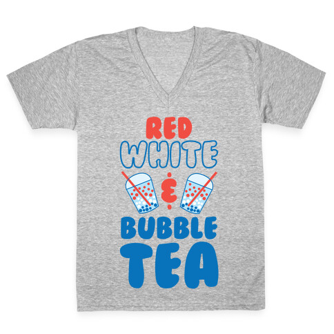 Red, White and Bubble Tea V-Neck Tee Shirt