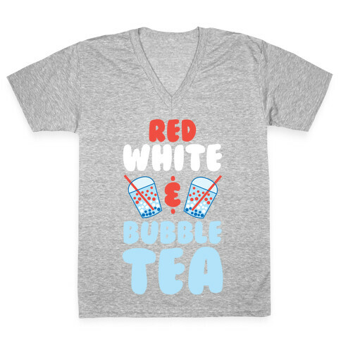 Red, White & Bubble Tea V-Neck Tee Shirt