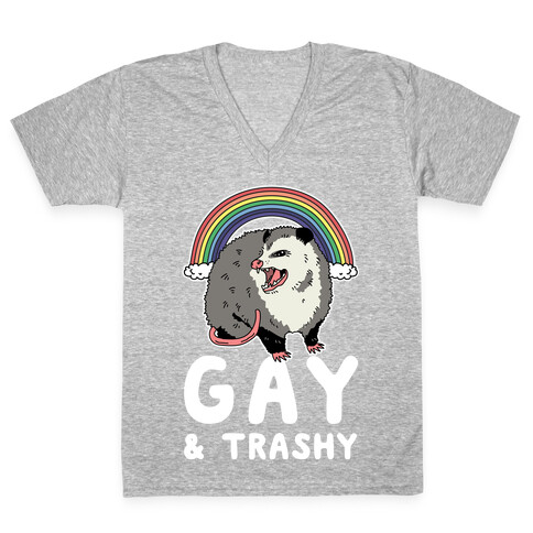 Gay and Trashy Possum V-Neck Tee Shirt