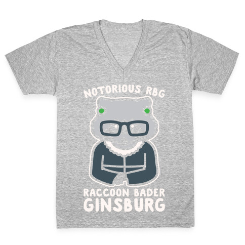 Notorious RBG Raccoon Bader Ginsburg Parody White Print V-Neck Tee Shirt