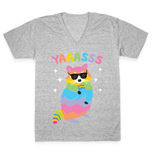 Yas Rainbow Raccoon V-Neck Tee Shirt
