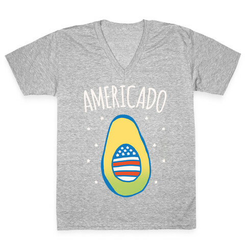 Americado Parody White Print V-Neck Tee Shirt