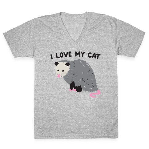 I Love My Cat Opossum V-Neck Tee Shirt