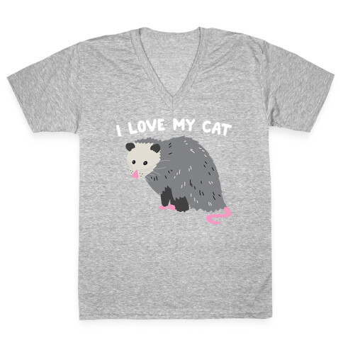 I Love My Cat Opossum V-Neck Tee Shirt