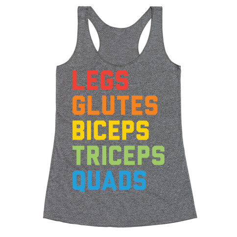 Legs Glutes Biceps Triceps Quads LGBTQ Fitness Racerback Tank Top