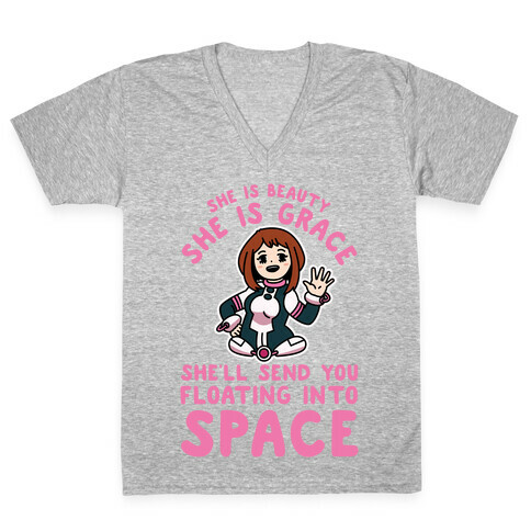 She is Beauty She is Grace, She'll Send You Floating into Space Uraraka V-Neck Tee Shirt