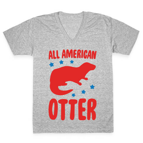 All American Otter White Print V-Neck Tee Shirt