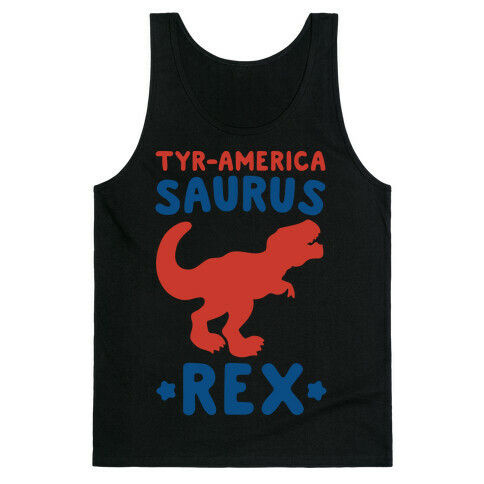Tyr-America-Saurus Rex Parody White Print Tank Top