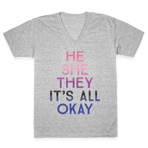 He She They It's All Okay Gender Fluid V-Neck Tee Shirt