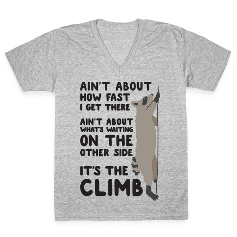 The Climb Raccoon Parody V-Neck Tee Shirt