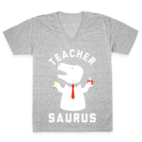 Teacher Saurus Tie V-Neck Tee Shirt