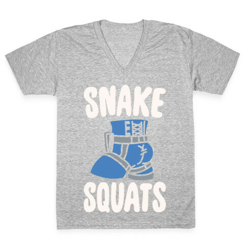 Snake Squats Parody White Print V-Neck Tee Shirt